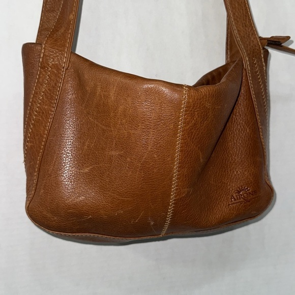 Air One Brown Vintage Pebbled Leather Medium Shoulder Bag Everyday Bag Purse - Picture 3 of 14